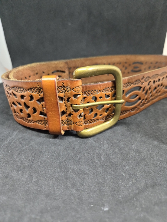 Lauren Ralph Lauren Accessories - Lauren Ralph Lauren Women's Carved Embossed Leather Wide Belt Brass Buckle 38"